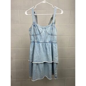 NWT American Eagle Denim Corset Mini Dress Tiered Light‎ Wash S